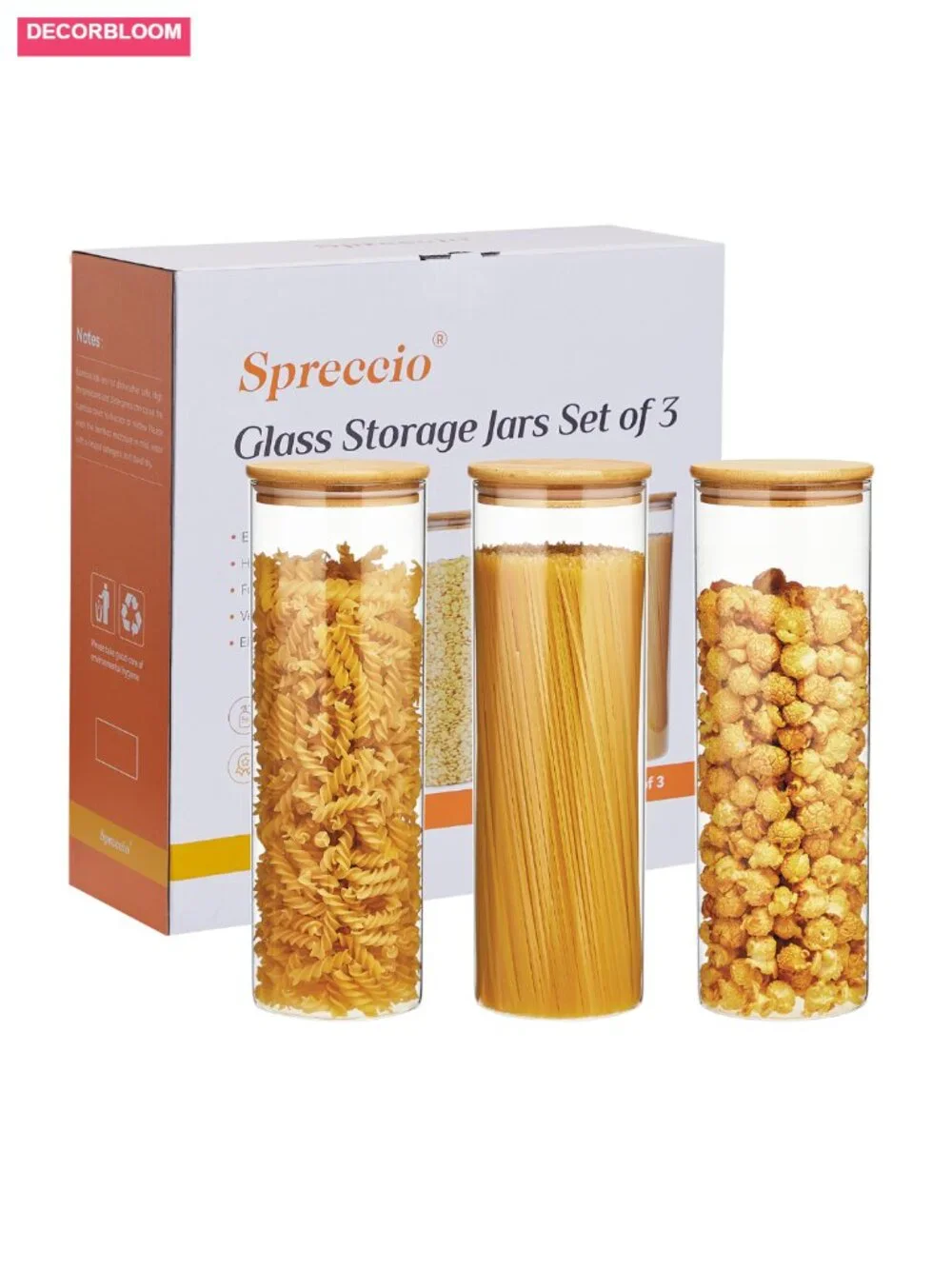 Set of 3 Glass Food Storage Jars with Bamboo Lid 2.34 Qt Each